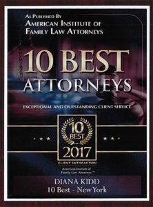 American Institute of Family Law Attorneys 10 Best Attorneys 2017 award presented to Diana Kidd, New York.
